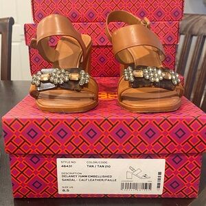Tory Burch Tan Embellished Sandals